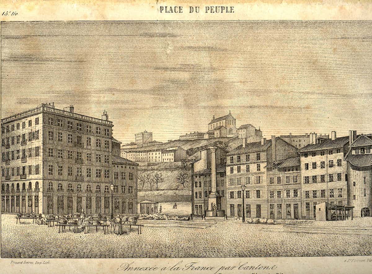 2 FI ICONO 1368, dessin de la place du Peuple, 1850